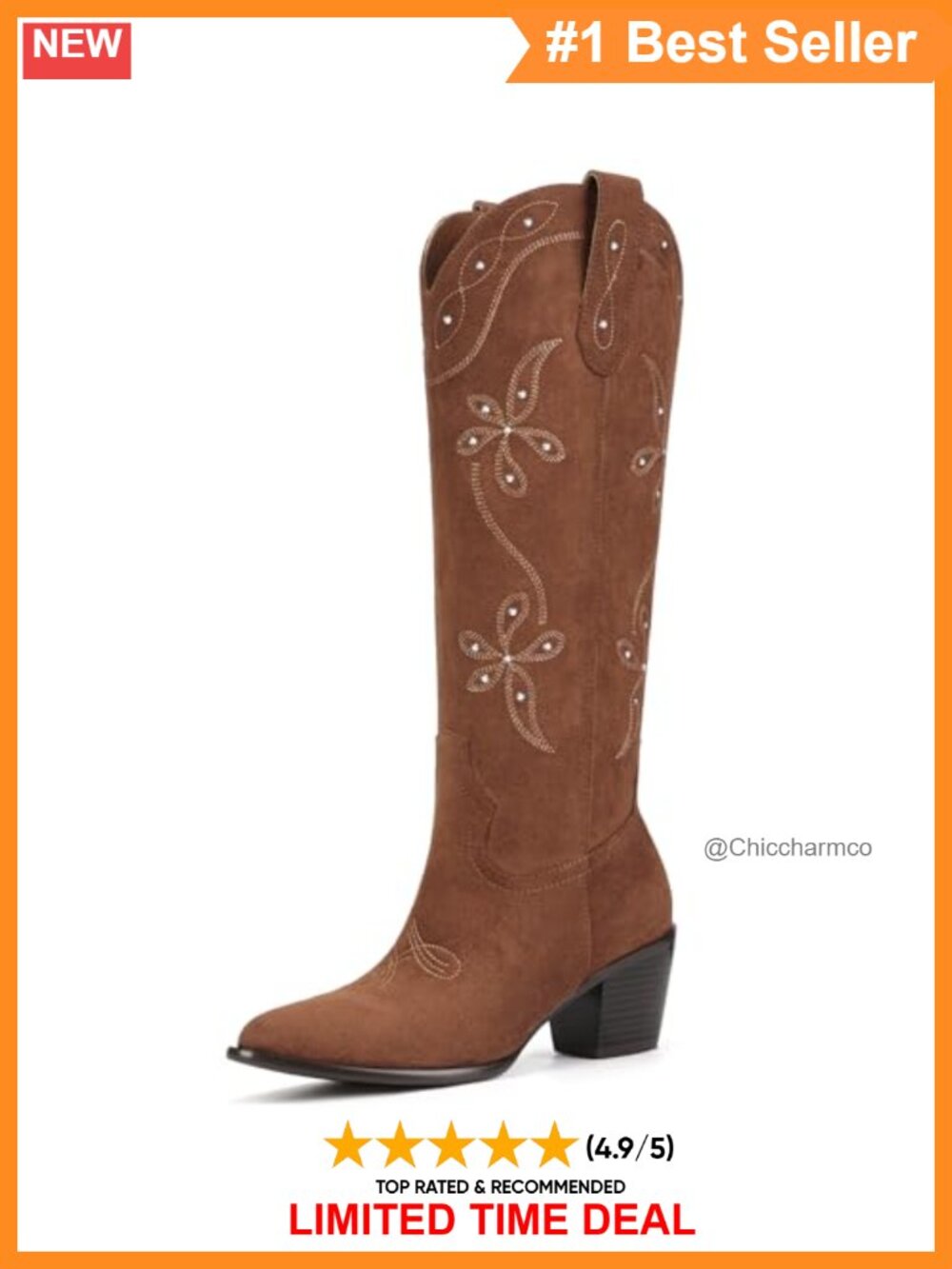 Knee High Western Cowboy Boots Faux Suede Embroidery Pointed Toe